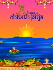 Traditional festival of Bhiar, Bengal and Nepal Chhath Puja in vector