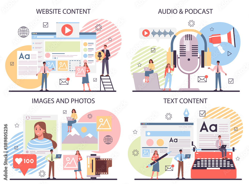 Poster website content concept set. idea of digital strategy and content