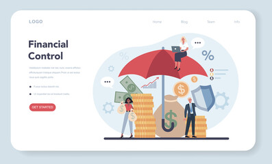 Financier web banner or landing page concept. Business character