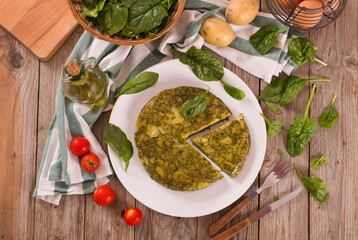 Spanish omelette with spinach.
