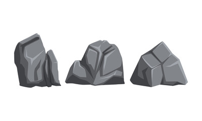 Rocky Grey Stones and Heavy Uneven Boulder Vector Set