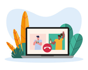 couple opening gifts in laptop characters scene