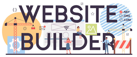 Website builder typographic header. Support and development