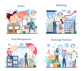 Financial broker set. Income, investment and saving. Customer