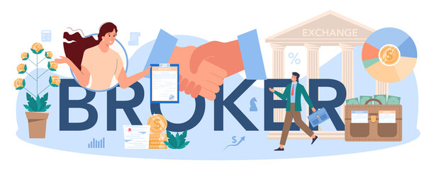 Financial broker typographic header. Income, investment and saving