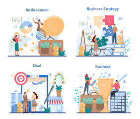 Business concept set. Idea of strategy and deal achievement.