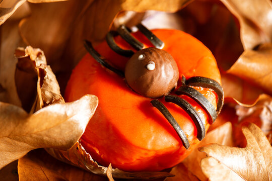 Delicious fresh baked donut, sweet food background.