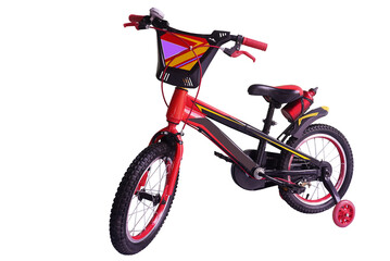 Red child bicycle  isolated on white background with copy space and clipping path included.