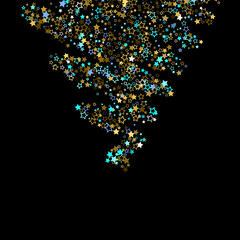 Gold, Blue stars, sprocket, shiny confetti. 