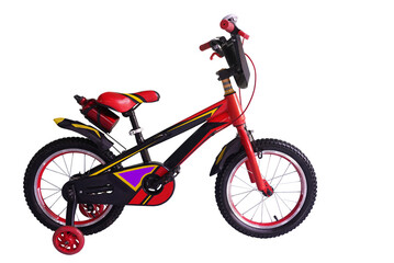 Obraz premium Red child bicycle isolated on white background with copy space and clipping path included.