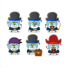 Cartoon character of snowball with tree with various pirates emoticons