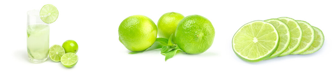 Collection of limes close-up on white
