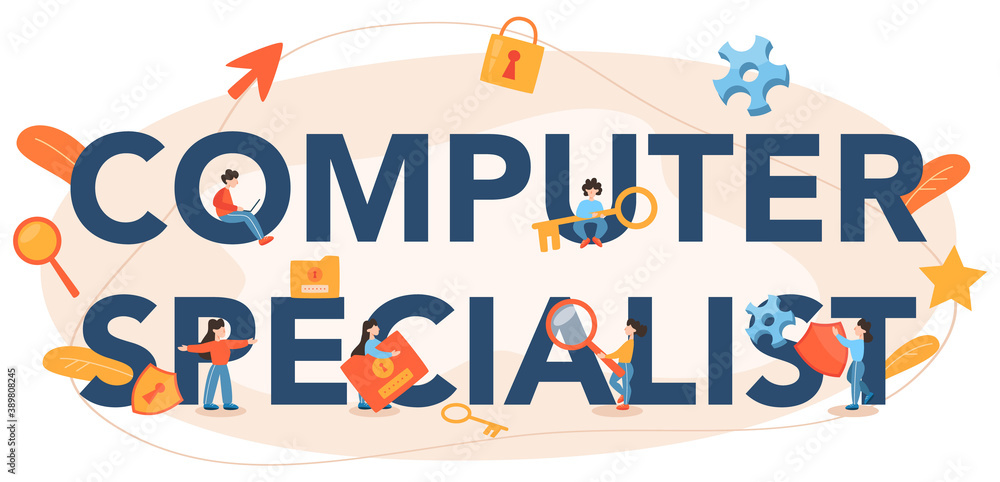Poster computer specialist typographic header. idea of digital data