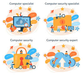 Fototapeta premium Cyber or web security specialist set. Idea of digital data protection