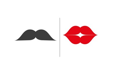 WC icon. Toilet sign for public navigation. Creative international restroom symbol with black mustache and red lips