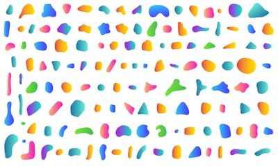 Hand drawn colorful random blot collection. Great set of doodle drops, blotches, blobs. Simple rounded shapes with trendy gradients