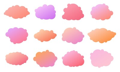 Beautiful pink gradients cloud collection. Vector clouds icon set. 
