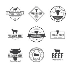 Set of vector logo, badges, labels, design elements for premium fresh beef