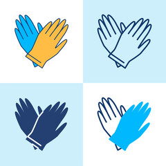 Rubber gloves pair icon set in line style