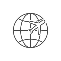 Airplane flying around world vector illustration isolated on white