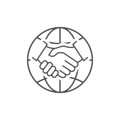Handshake icon. Black arms gesture silhouette. World business agreement concept. International partnership vector illustration isolated on white.