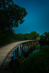Fototapeta na wymiar Wooden Foot Bridge clicked at evening
