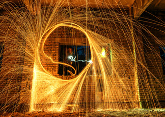 Picture playing fireworks, turning the line into a wave shape, sparks on the light, an amazing fire...
