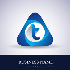 Logo T letter blue colored in the triangle shape, Vector design template elements for your Business or company identity.
