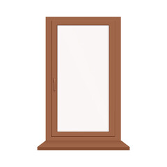 Plastic or wooden brown window with sill a vector realistic illustration