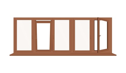 Large glass brown window with blank sill a vector realistic illustration