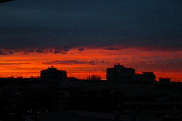 skyline of a Madrid neighborhood at dawn