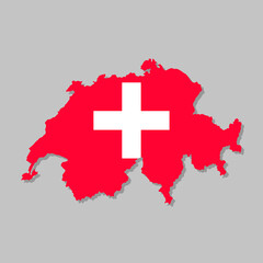 Swiss flag on the map. High detailed Switzerland map with flag inside. European country borders vector illustration on light gray background