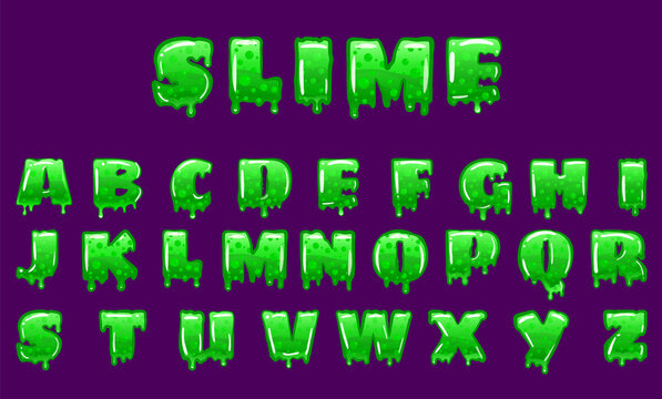 Slime Font green bubbling toxic mold. Letters numbers