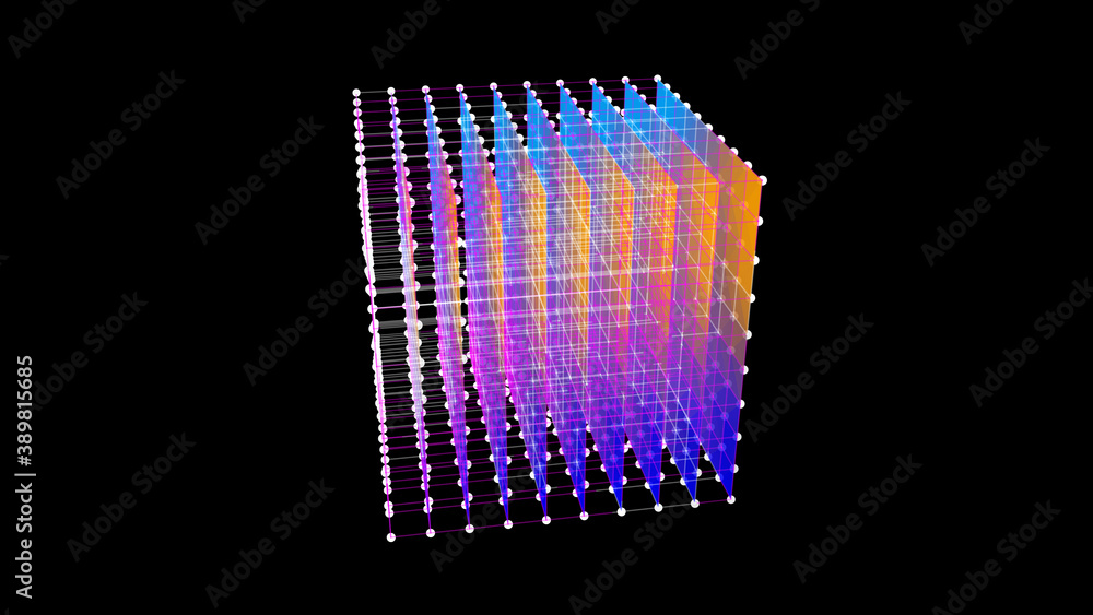 Leinwandbilder colored 3d wireframe cube of lines and dots. 3d rendering