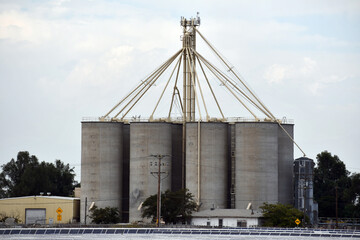 Closeup shot of a big industrial factory under a blue sky