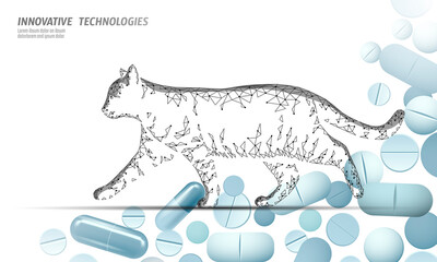 Cat silhouette veterinary pharmacy banner template. Analysis microscope virus infection. Vet care medical help. Vet hospital doctor online logo vector illustration