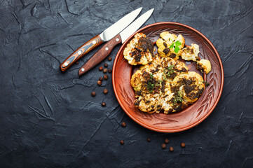 Baked cauliflower steak.