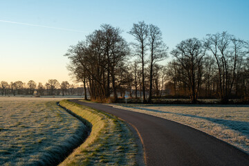 View over the IJsselvalley near Loenen, in Gelderland, The Netherlands, on a frosty morning in late winter.