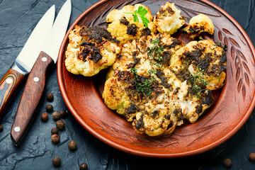 Baked cauliflower steak.