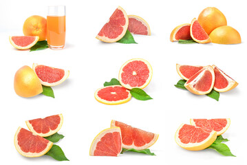 Collage of grapefruit isolated on a white background with clipping path