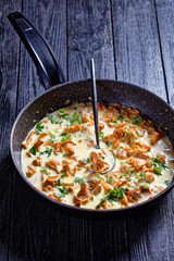 creamy chanterelle sauce in a panhot creamy chanterelle sauce in a pan