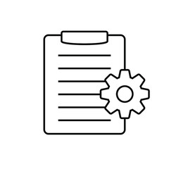 Clipboard with gear isolated icon. Technical support check list icon. Management flat icon concept. Software development.