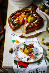 Tomato and feta tart.style rustic.