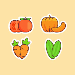 Vegetable icons set collection tomato pumpkin carrot cucumber organic fresh taste flavor with color flat cartoon outline style
