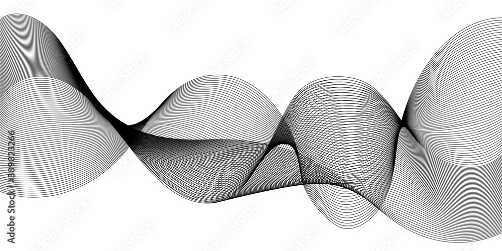 Poster Sound wave fractal in line art style white background. Concept vector illustration. Technology abstract art background. Wave effect. Pattern geometric style