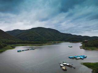 Beautiful view of Mae Ngad Dam, Comprised of mountains,River and sky