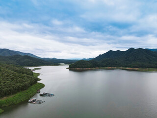 Beautiful view of Mae Ngad Dam, Comprised of mountains,River and sky