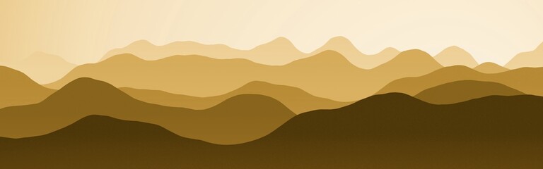 cute orange panoramic image of hills in mist digital drawn backdrop illustration