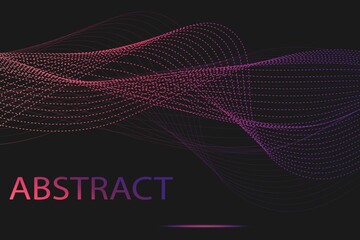 Colorful bright abstraction of wavy lines and dashes on a dark background. Contrast vector background for design of advertising, poster, banner.