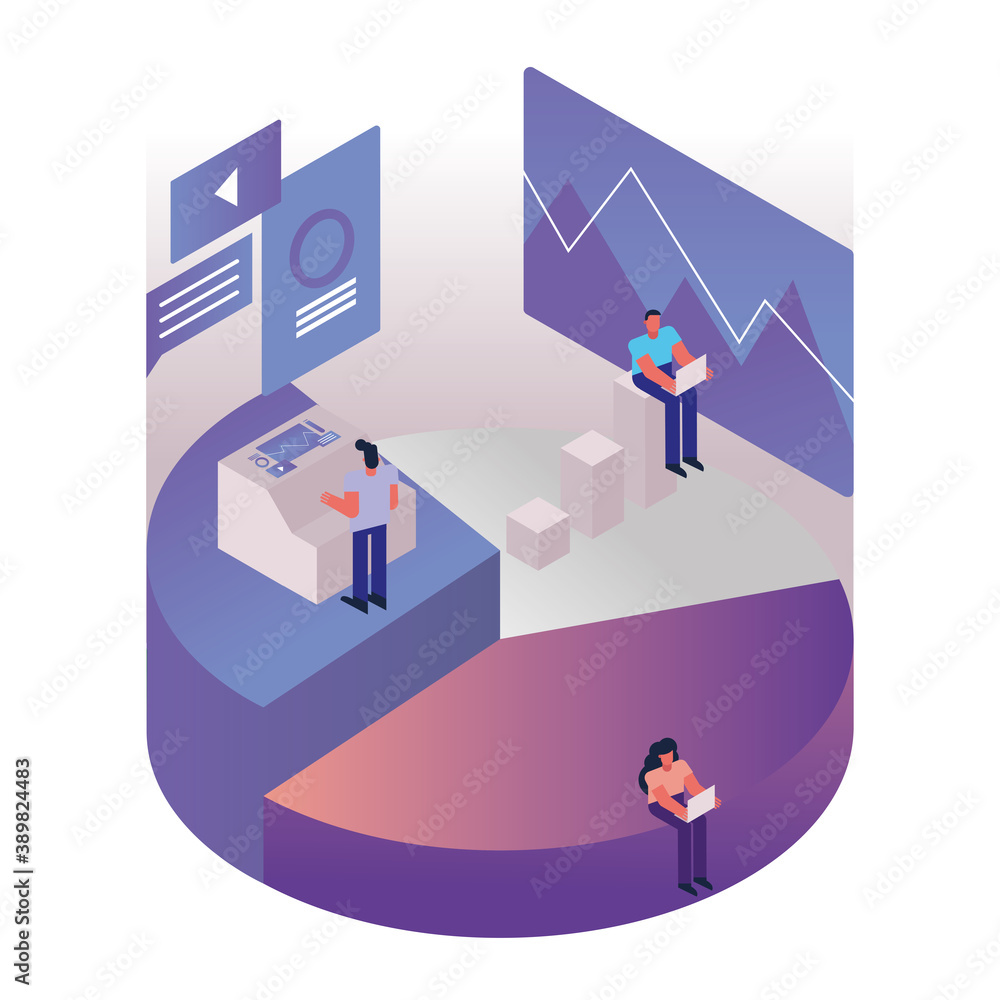 Wall mural people and charts in statistics pie graphic